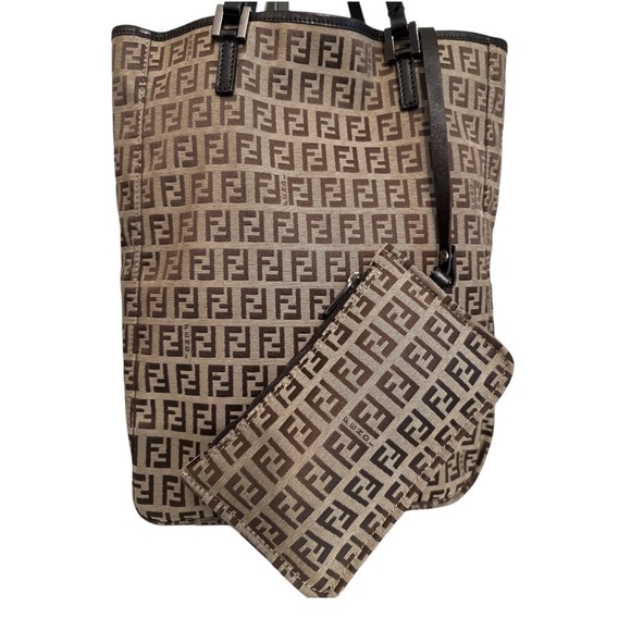 Fendi Zucca FF Logo Canvas Tote with Attached Pouch - Picture 3 of 15